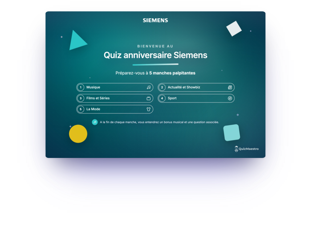 Exemple de design : diapositive d’accueil avec les manches aux couleurs de Siemens