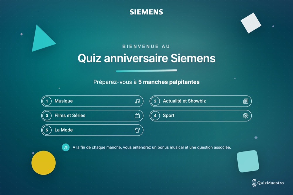 Exemple de design : diapositive d’accueil aux couleurs de Siemens