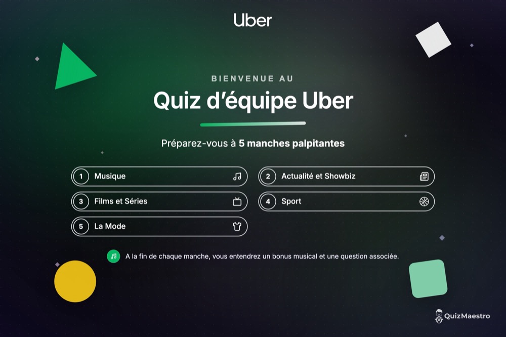Exemple de design : diapositive d’accueil aux couleurs d’Uber
