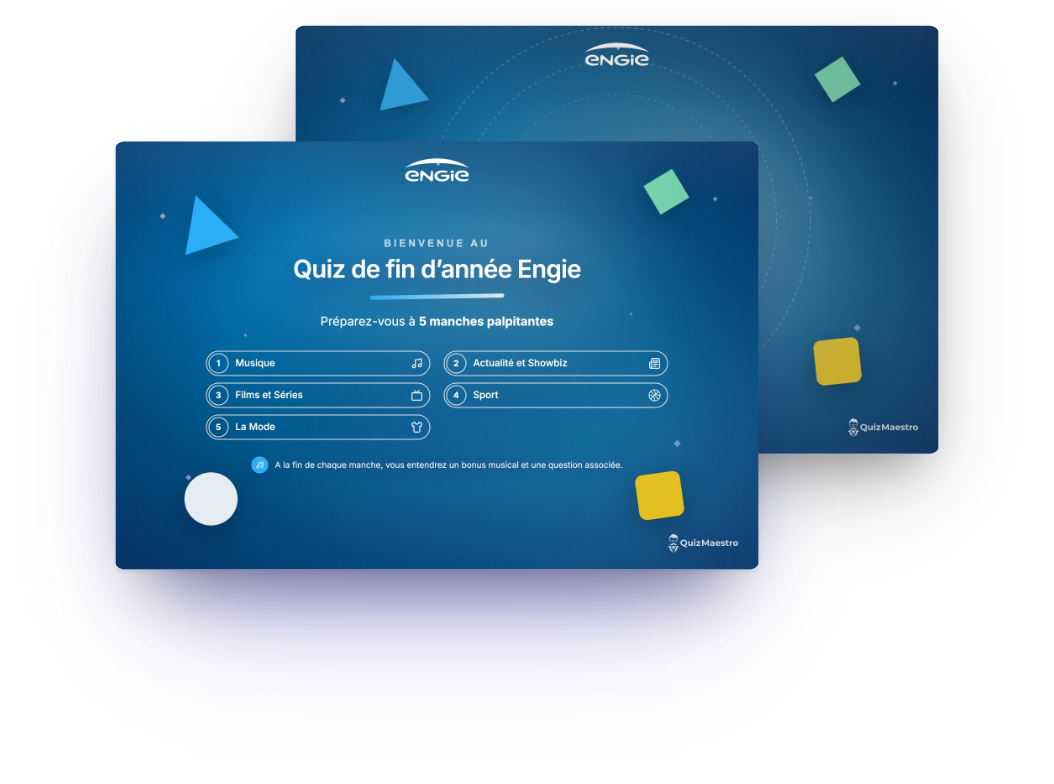 Exemple de design : diapositive d’accueil et diapositive de manche aux couleurs d’Engie